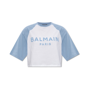 BALMAIN - Bicolor Cropped Balmain Paris T-Shirt