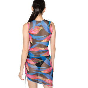 LOUISA BALLOU - Ruched Printed Mini Dress