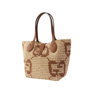GUCCI - Leather-trimmed Logo-jacquard Raffia Tote