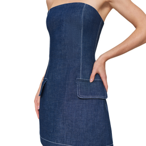 POCHE ROMA - Denim Strapless Dress