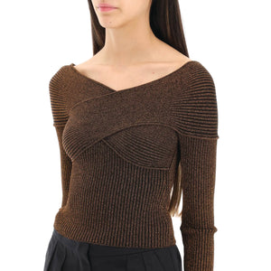 SELF-PORTRAIT - Off-Shoulder Metallic Knitted Top